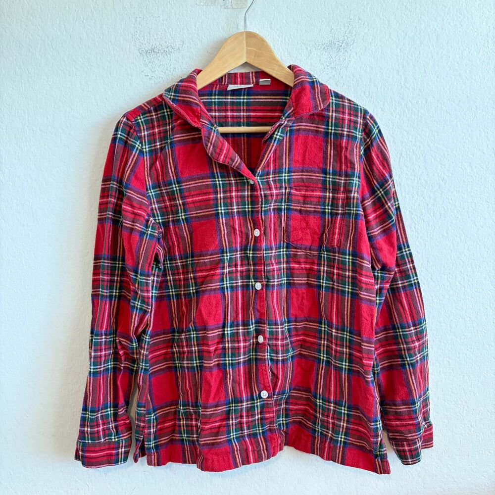 L.L. BEAN Vintage Red Tartan Plaid Flannel Cotton Long Sleeve Shirt Womens Small